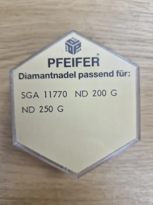 Verpackungsrückseite der Pfeifer Diamantnadel SGA 11770 mit Angabe der Kompatibilität ND 200 G und ND 250 G