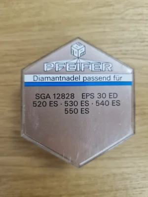Verpackungsrückseite der Pfeifer Diamantnadel mit Liste passender Modelle wie SGA 12828 und EPS 30 ED