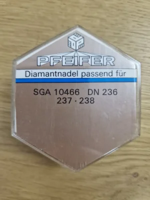Verpackungsrückseite der Pfeifer Diamantnadel SGA 10466 mit Kompatibilitätshinweis für Dual DN 236 237 238