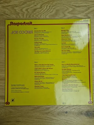 Rückseite des Joe Cocker Starportrait Vinyl Albumcovers mit der Titelliste aller 4 Seiten