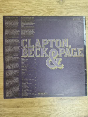 Rückseite des Vinyl-Covers Clapton, Beck & Page mit Tracklist und deutschen Linernotes