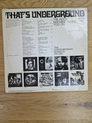 Rückseite des Vinyl-Album-Covers That's Underground mit vollständiger Titelliste und Abbildungen der Alben