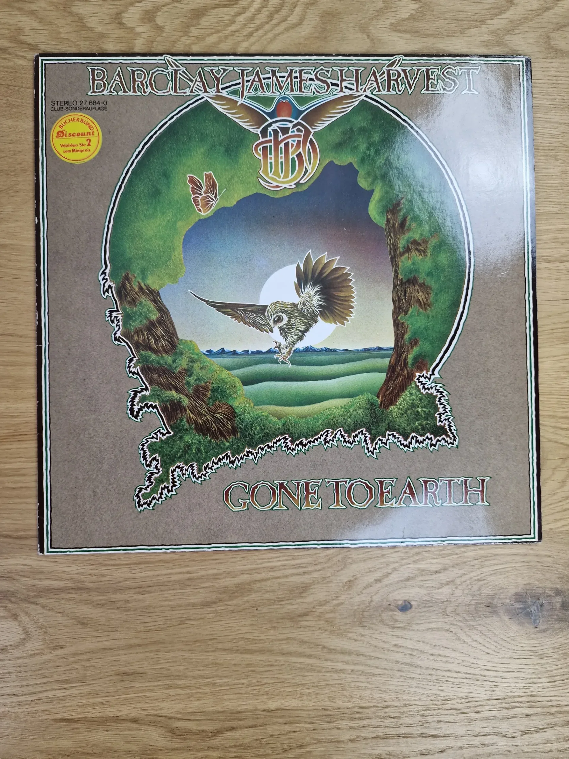 Vorderseite des Vinyl-Covers Barclay James Harvest Gone To Earth mit Eulen-Motiv