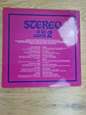 Rückseite des Covers der Vinyl LP Stereo à la Carte 2 mit vollständiger Titelliste und beteiligten Orchestern