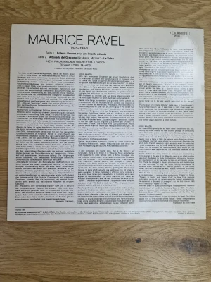 Rückseite des Vinyl LP Covers mit Linernotes und Tracklist zu Maurice Ravel Bolero