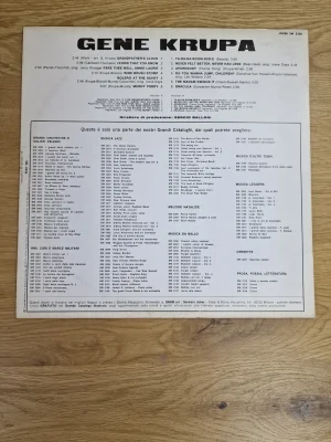 Rückseite des Vinyl-Covers von Gene Krupa mit Trackliste und Details