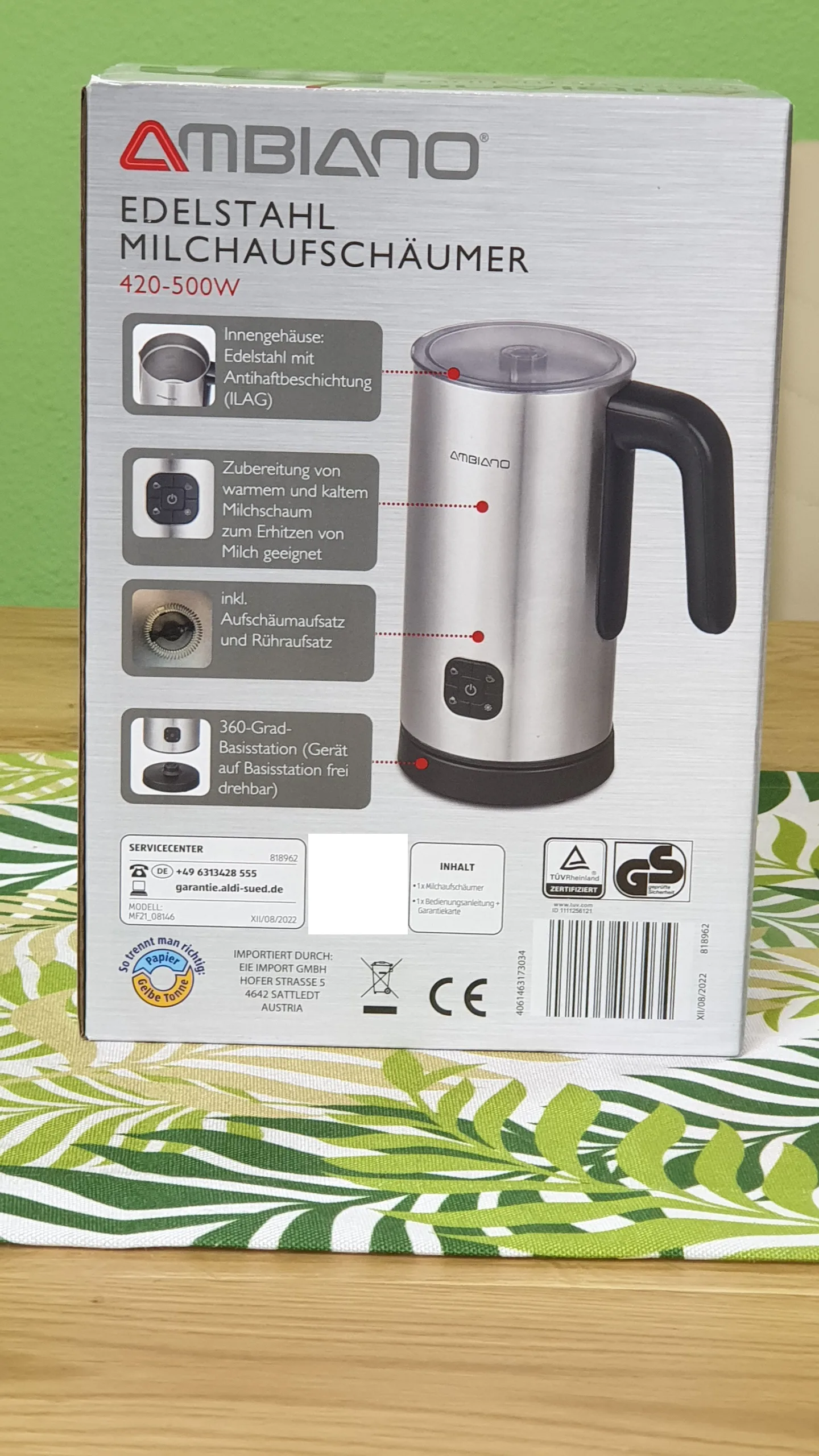 Ambiano-Edelstahl-Milchaufschäumer-hinten Produktbild Ambiano Edelstahl Milchaufschäumer von hinten