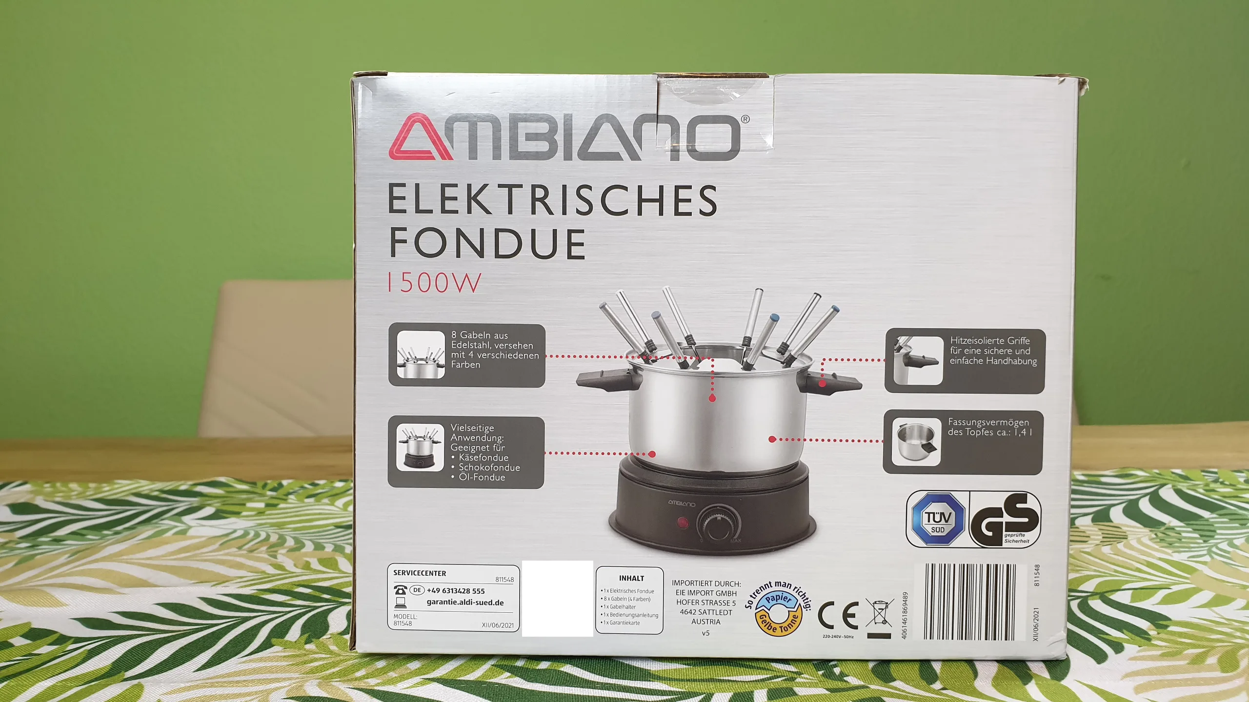 Ambiano_Fondue_Totale Verpackung des Produkts als Produktbild von Ambiano Fondue