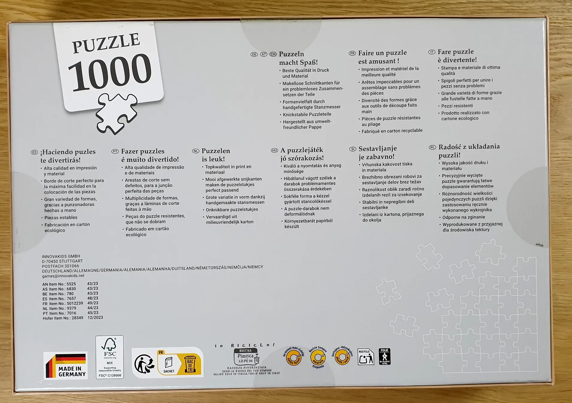 1000-Teile-Puzzle-Wildlife-hinten Produktbild des 1000 Teile Puzzles mit der Wildlife von hinten