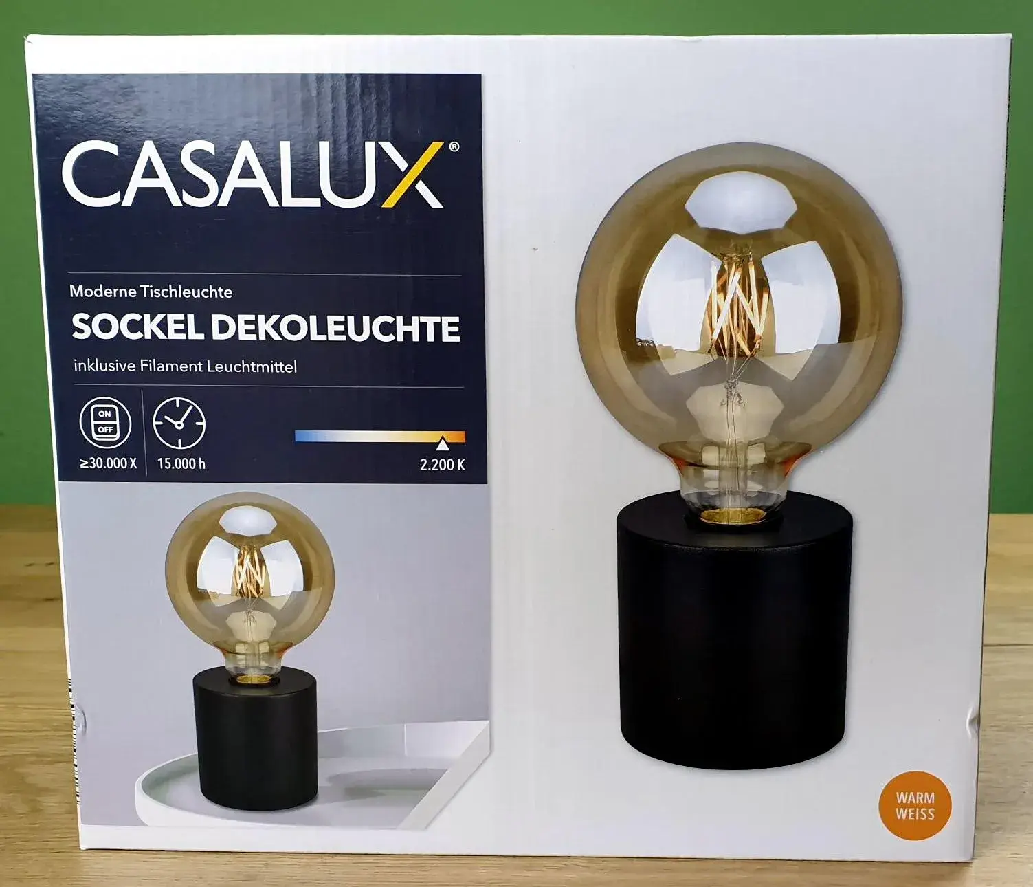 CASALUX-Sockel-Dekoleuchte_Vorne Produktbild der CASALUX Sockel Dekoleuchte von vorneProduktbild der CASALUX Sockel Dekoleuchte von hinten