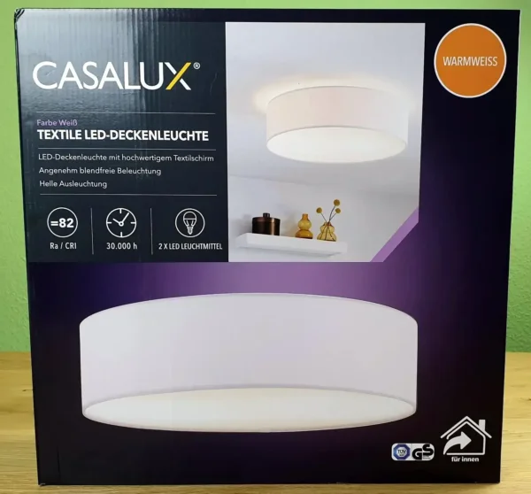 Die CASALUX Textile LED Deckenleuchte in weiß von vorne