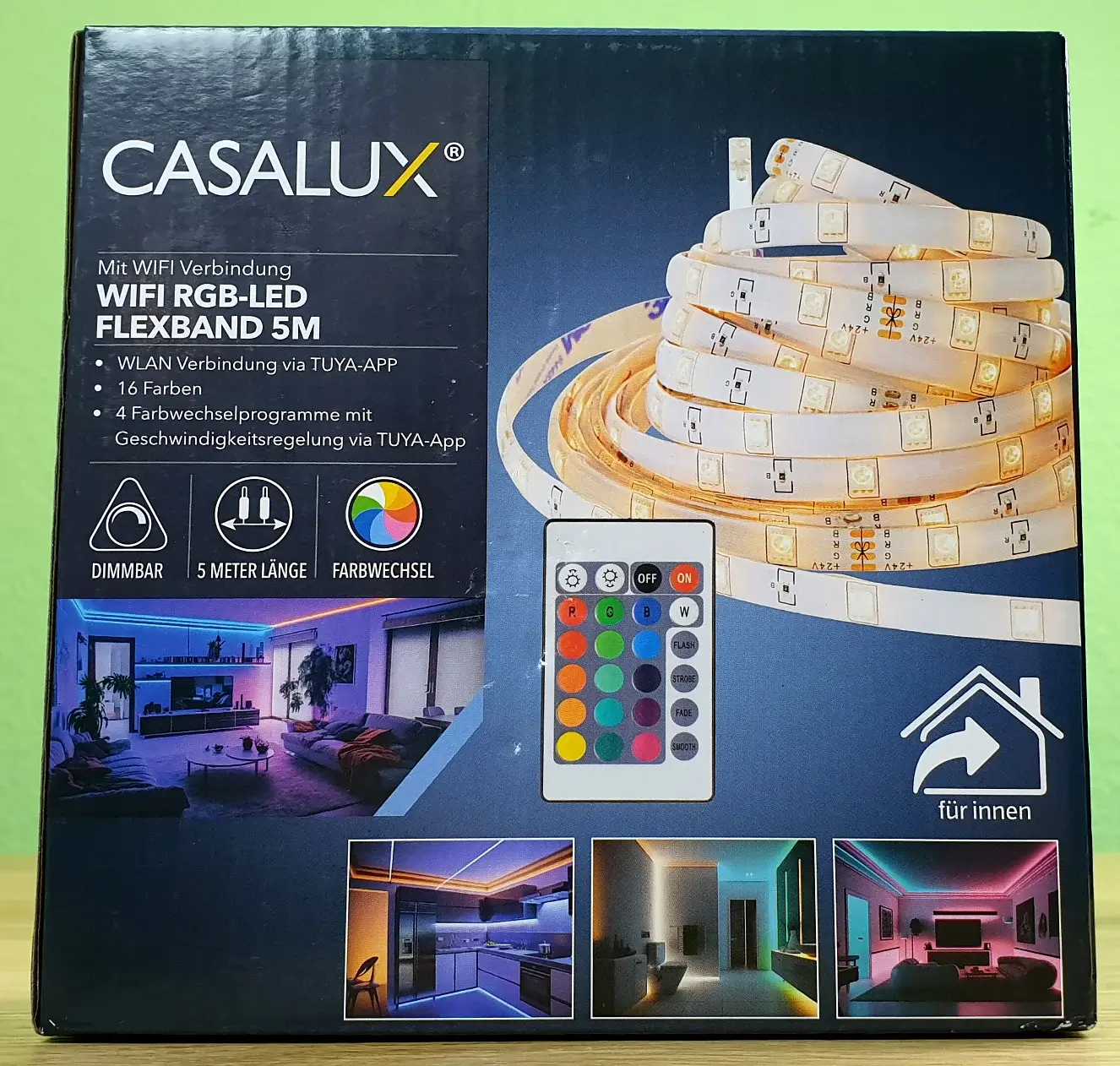 Ein Photo vom Casalux RGB-LED Flexband mit wifi Verbindung von vorne