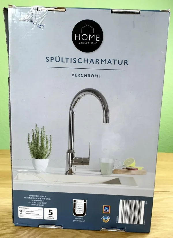 Produktbild von der HomeCreation Spueltischarmatur mit Verbrüschutz von hinten