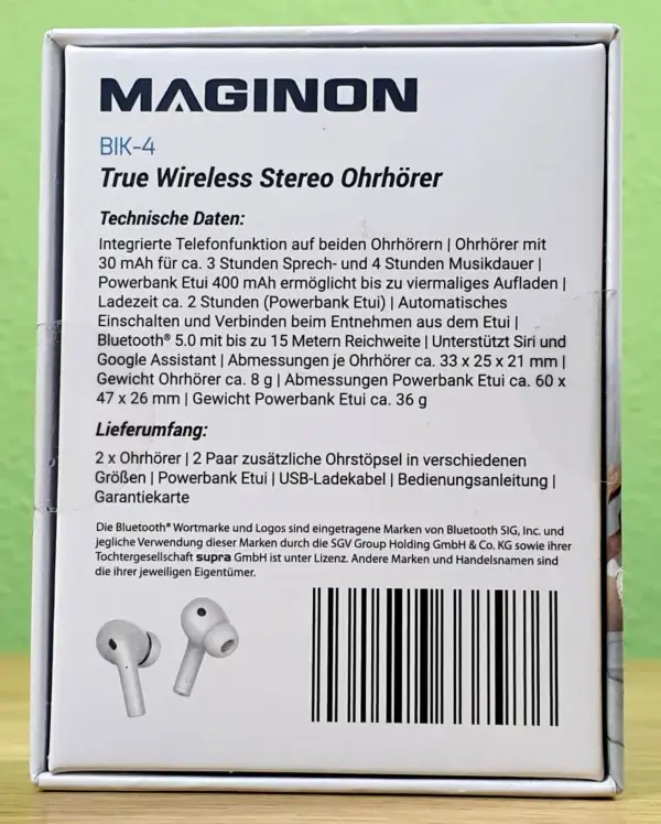 Ein Photo von Maginon BIK 4 True Wireless Stereo-Ohrhörer von hinten
