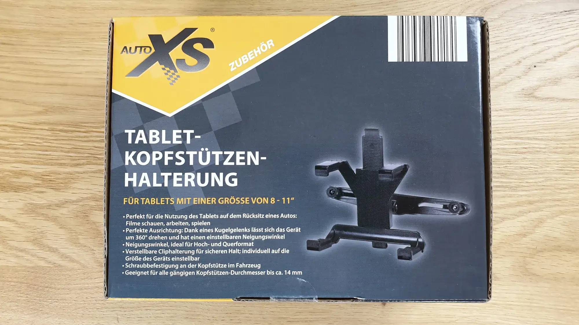 Verpackung der Tablet-Kopfstützenhalterung, geeignet für Tablets mit einer Größe von 8 bis 11 Zoll von oben