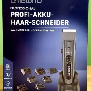 Der Ambiano® Professional Profi-Akku-Haar-Schneider in seiner Verpackung von vorne.
