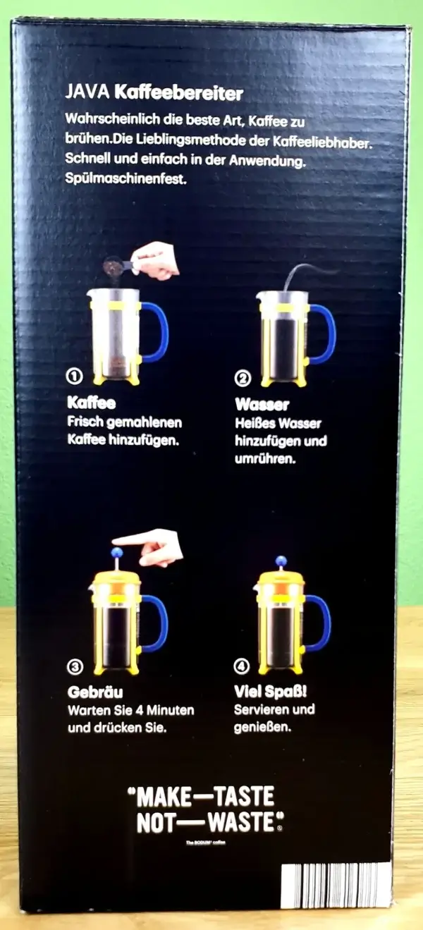 bodum JAVA Kaffeebereiter in seiner Verpackung.