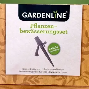 Das GARDENLINE Pflanzenbewässerungsset in seiner Verpackung von vorne.