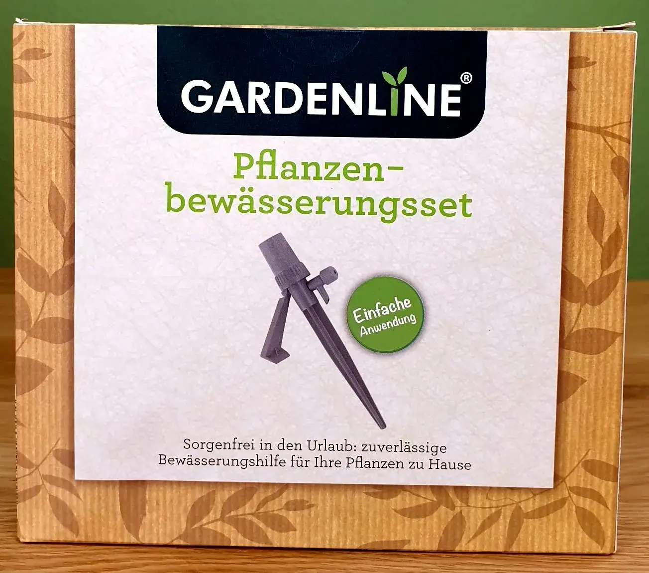 Das GARDENLINE Pflanzenbewässerungsset in seiner Verpackung von vorne.