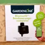 Gardenline Bluetooth-Bewässerungscompputer mit App Steuerung in seiner Verpackung von vorne