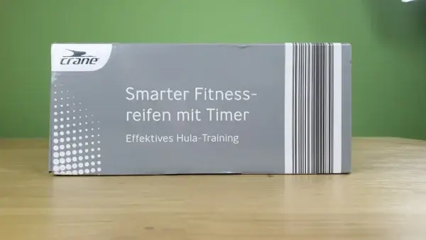 Der crane smarter Fitnessreifen mit Timer in seiner Verpackung von der Seite.