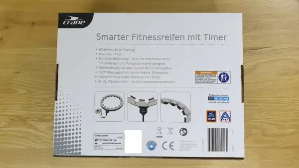 Der crane smarter Fitnessreifen mit Timer in seiner Verpackung von hinten.