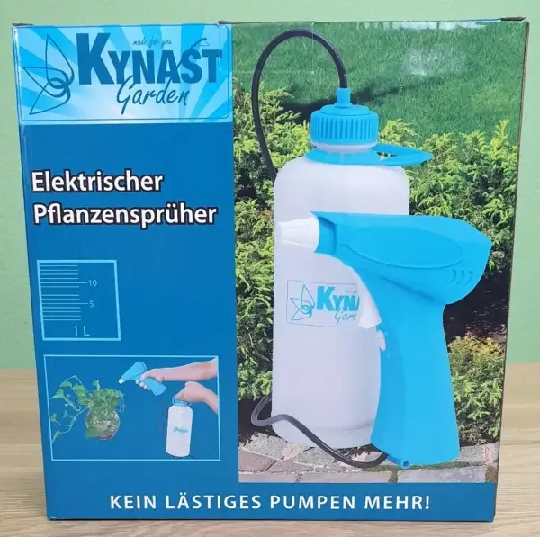 Bild von Kynast elektrischer Pflanzensprüher in seiner Verpackung von vorne.