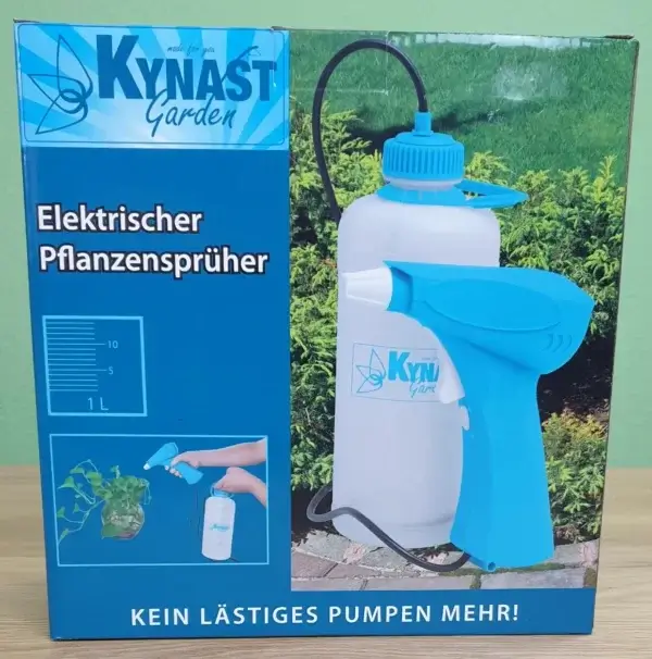 Der Kynast elektrischer Pflanzensprüher in seiner Verpackung von vorn.