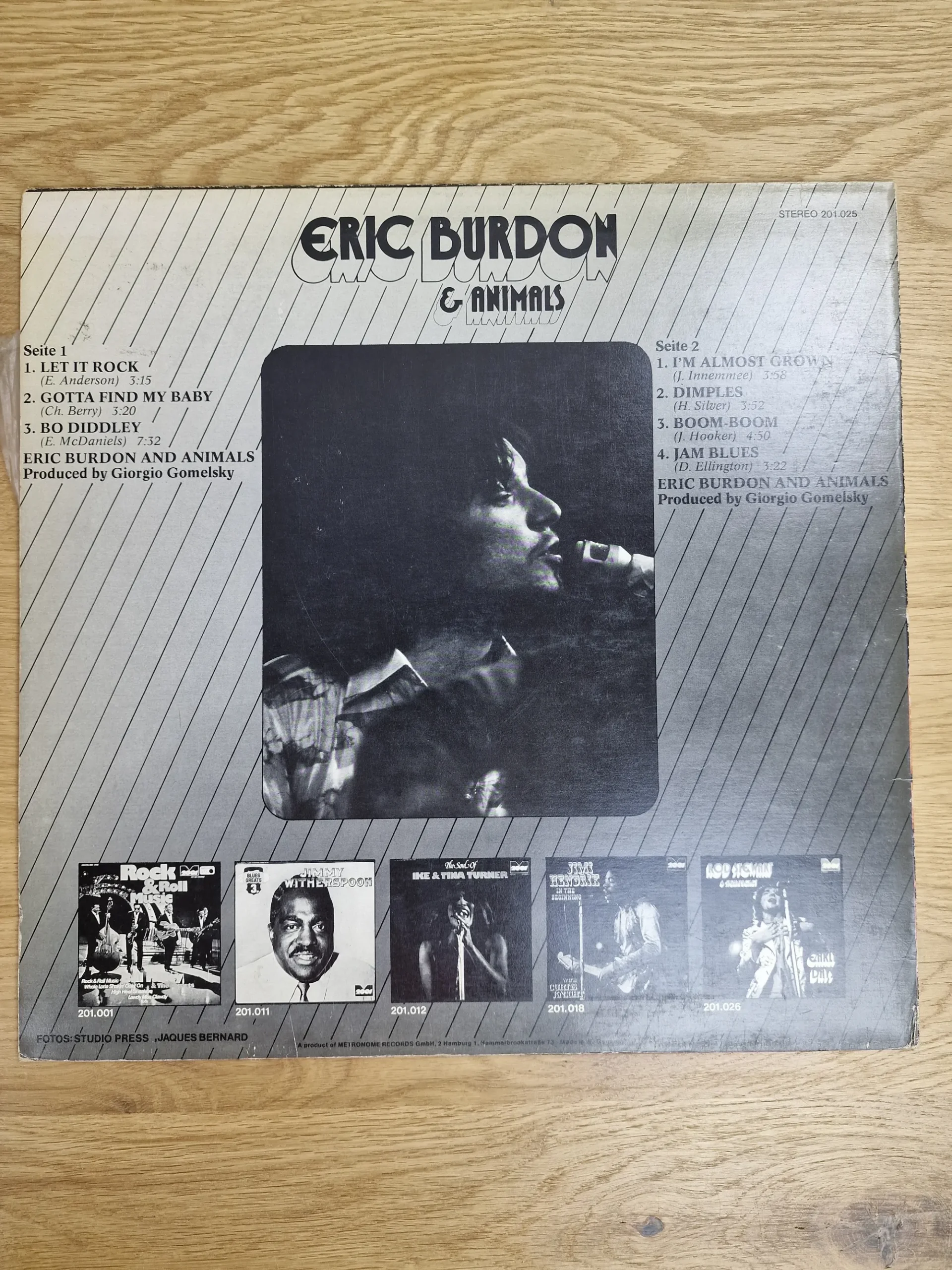 Rückseite der Vinyl-Schallplatte Eric Burdon and Animals Early Days mit Tracklist und Albumdetails