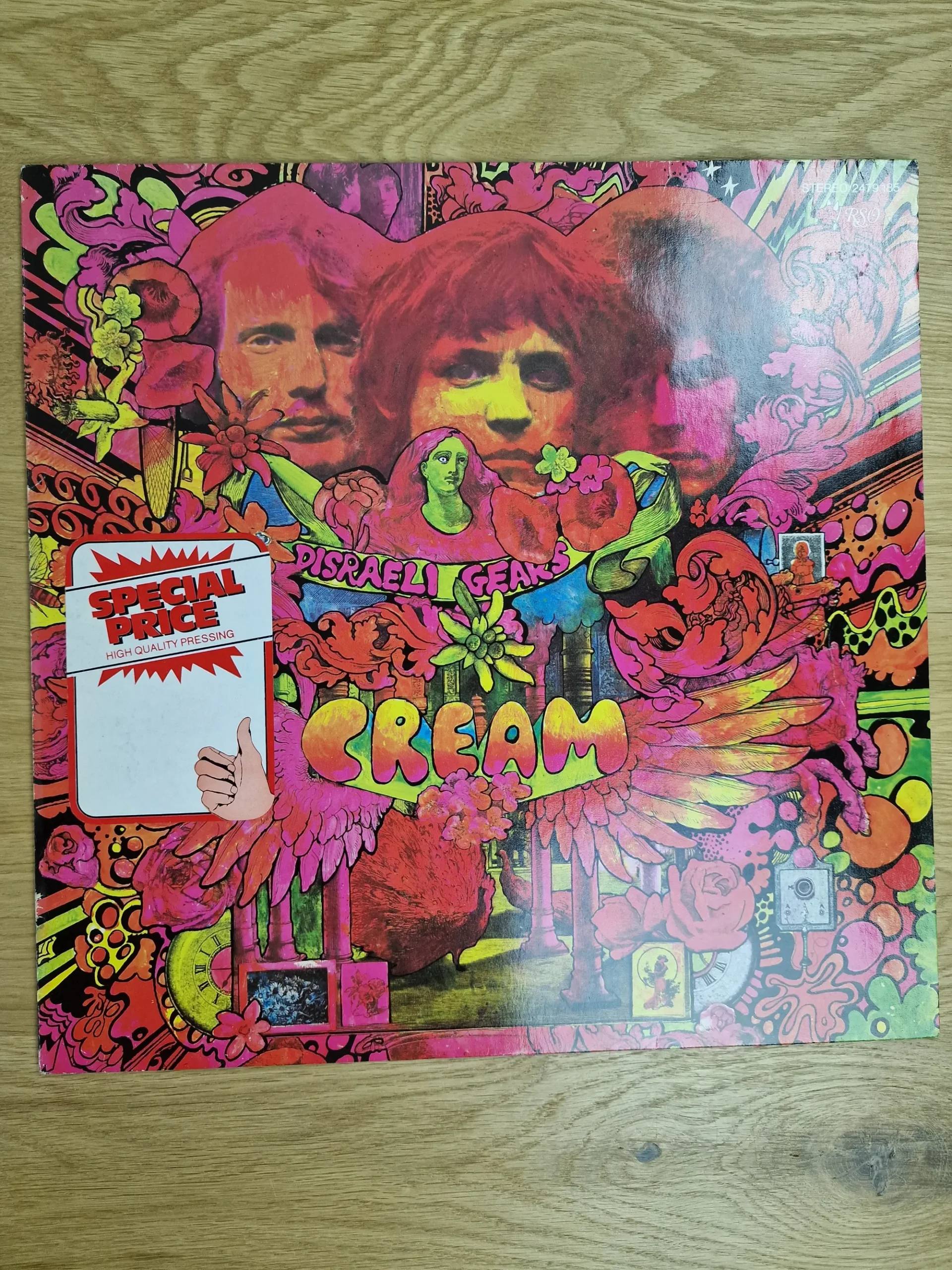 Vorderseite der Vinyl-Schallplatte Cream Disraeli Gears mit psychedelischem Cover-Artwork