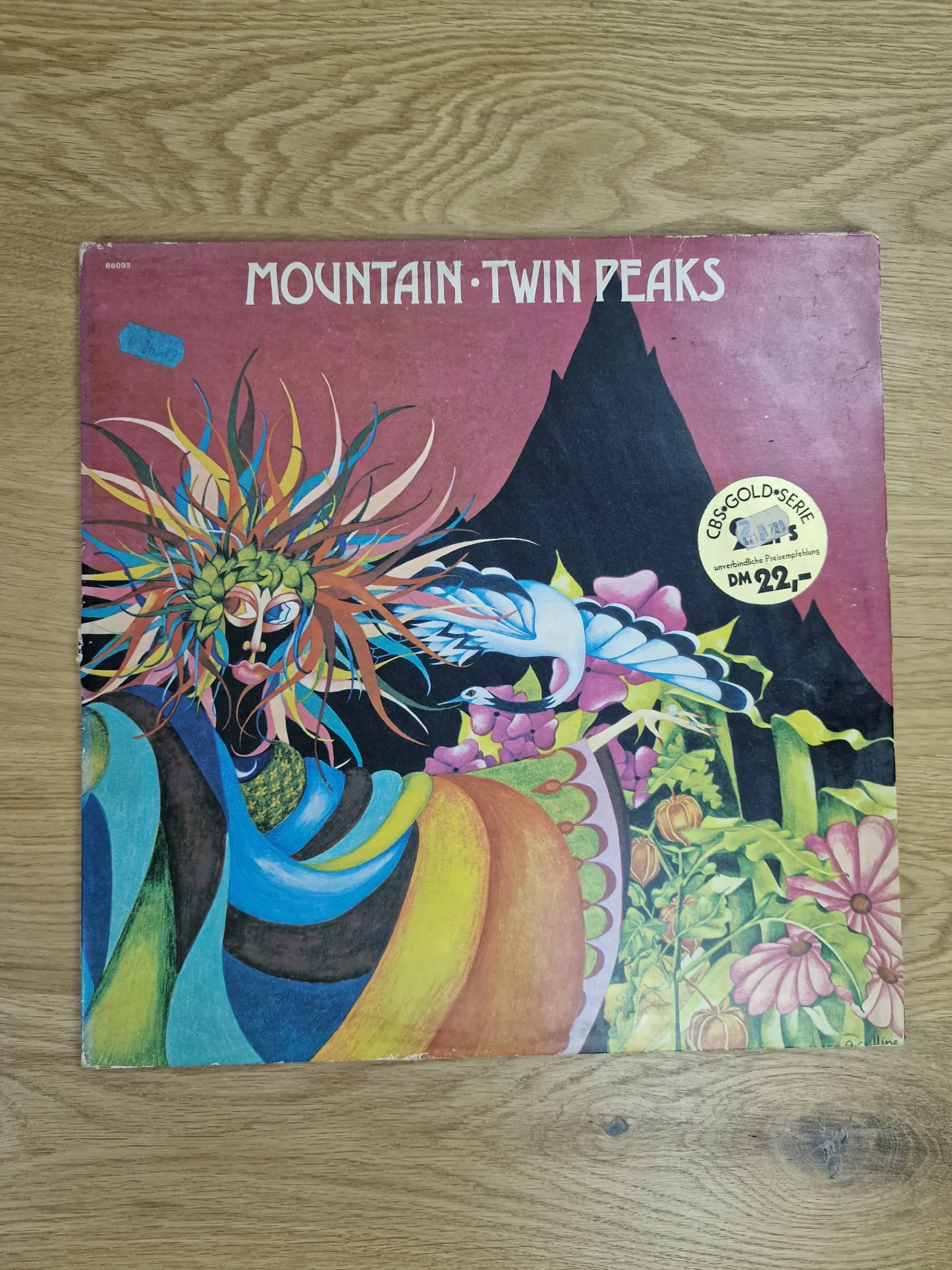 Mountain – Twin Peaks (2xLP Live-Album Vinyl, 1974) 2 Vorderseite der Schallplatte Mountain Twin Peaks Doppel-Vinyl LP mit buntem Artwork