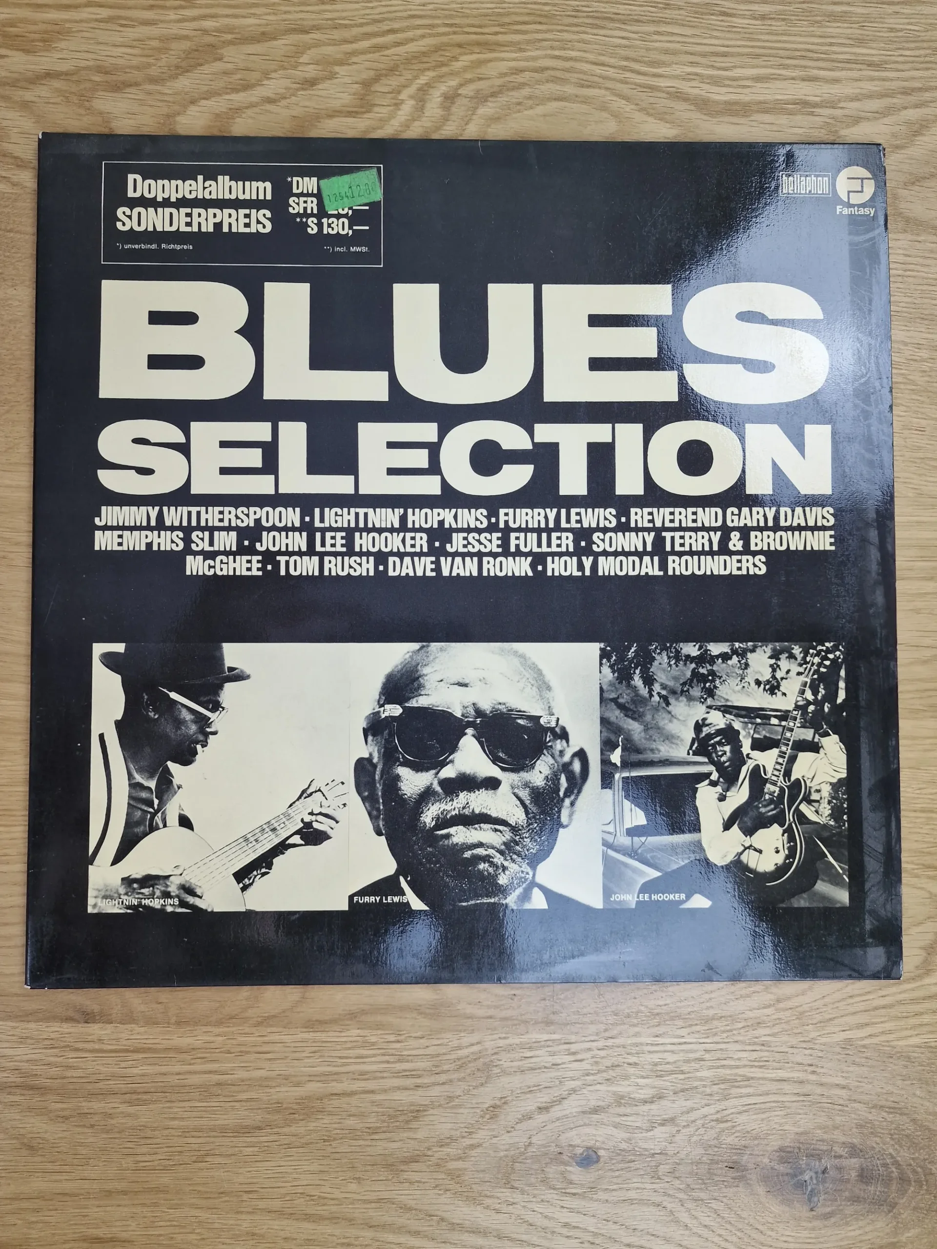 Blues Selection 2LP Vinyl Doppelalbum Cover von Bellaphon mit Bildern von Lightnin Hopkins, Furry Lewis und John Lee Hooker