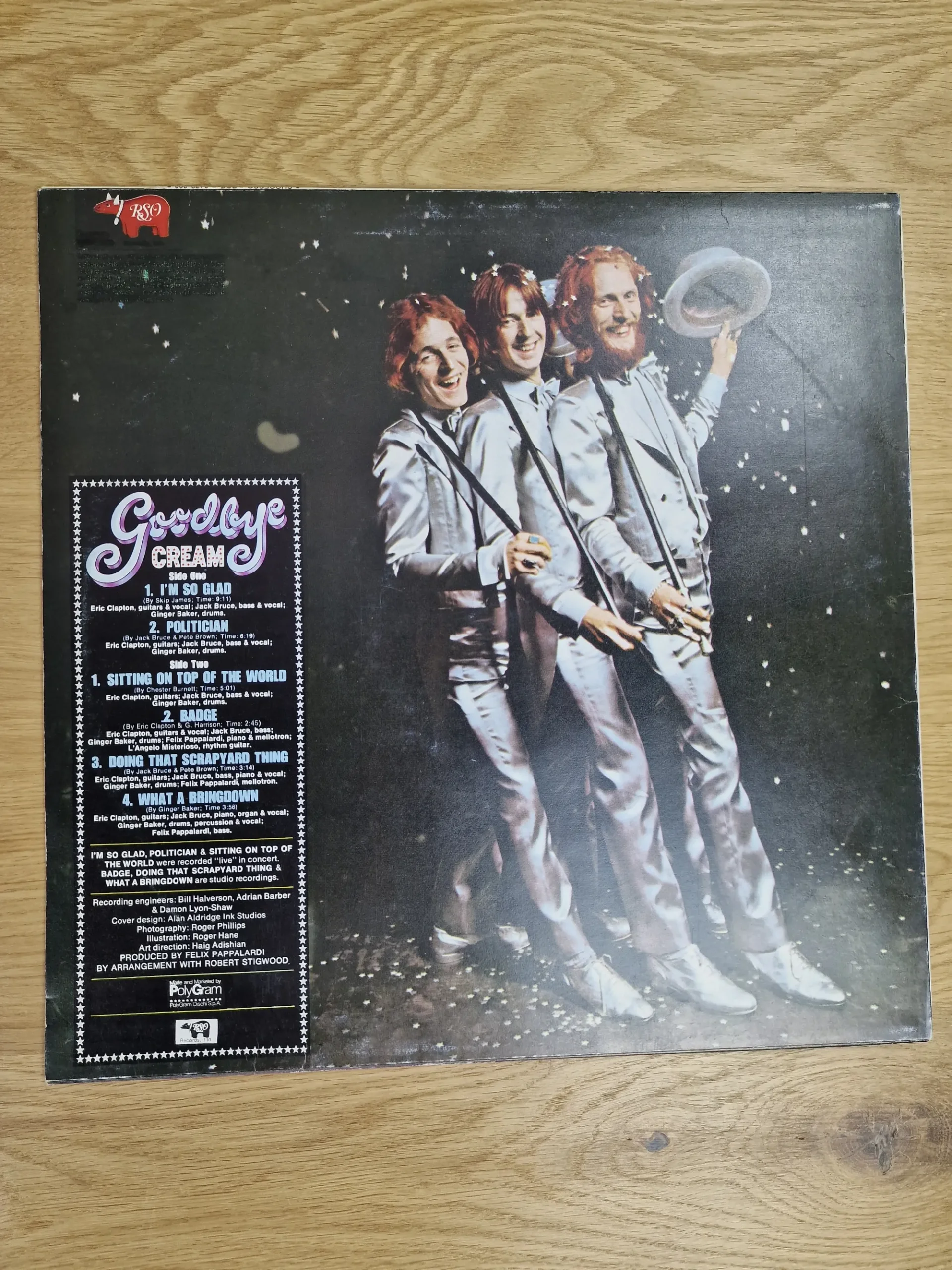 Rückseite des Album-Covers Goodbye von Cream mit vollständiger Tracklist und Credits
