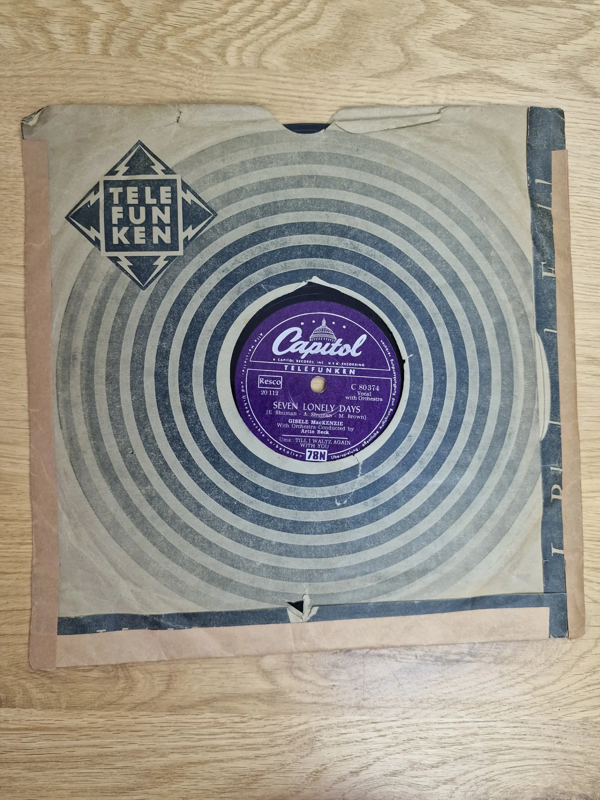 gisele-mackenzie-seven-lonely-days-schellackplatte-seite-b Gisele MacKenzie Schellackplatte Seven Lonely Days Capitol Telefunken Label Seite B