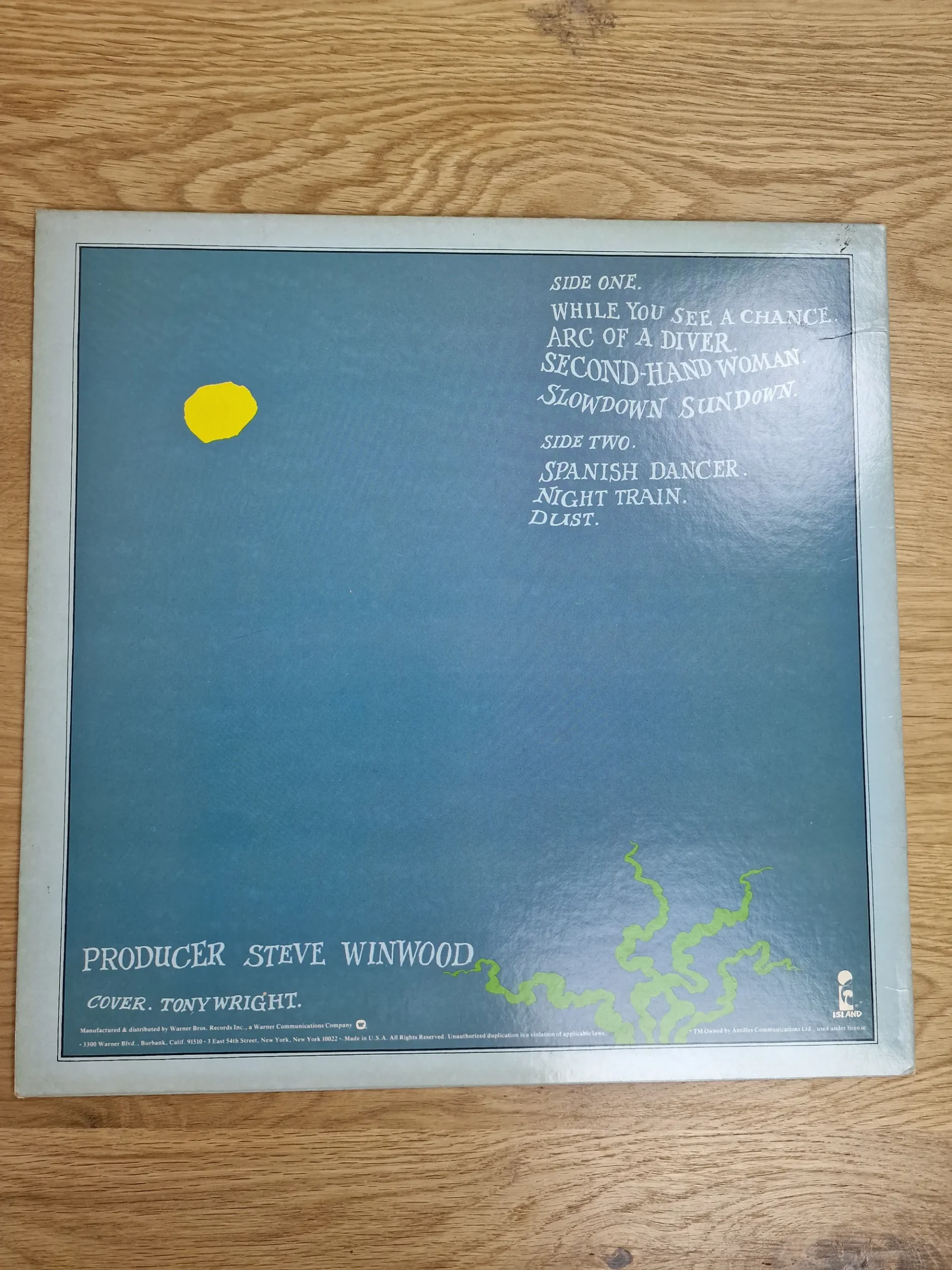 Rückseite des Album-Covers Arc of a Diver von Steve Winwood mit gedruckter Tracklist