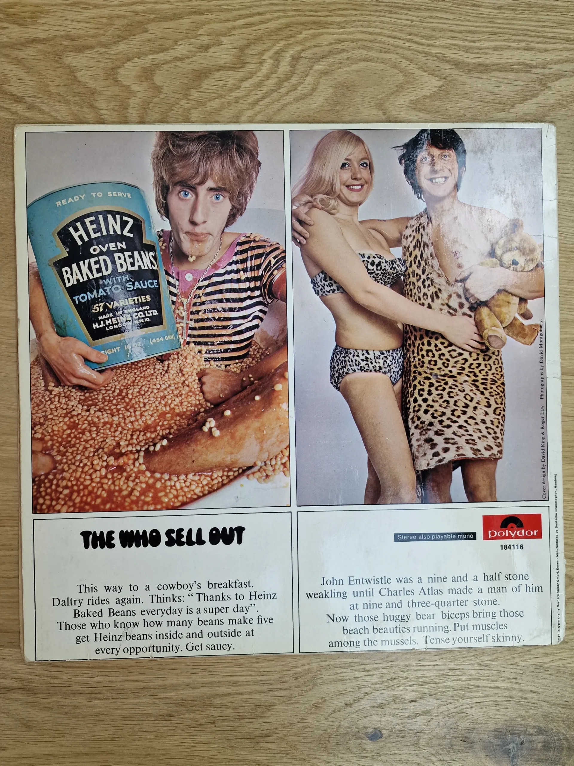 Rückseite des Vinyl-Covers The Who Sell Out mit Roger Daltrey in Heinz Baked Beans