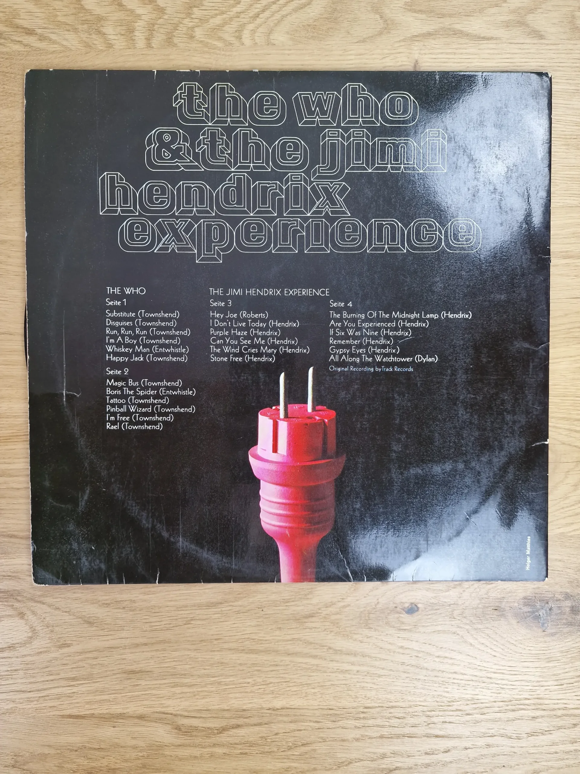 Rückseite des Vinyl-Covers mit vollständiger Tracklist von The Who und The Jimi Hendrix Experience