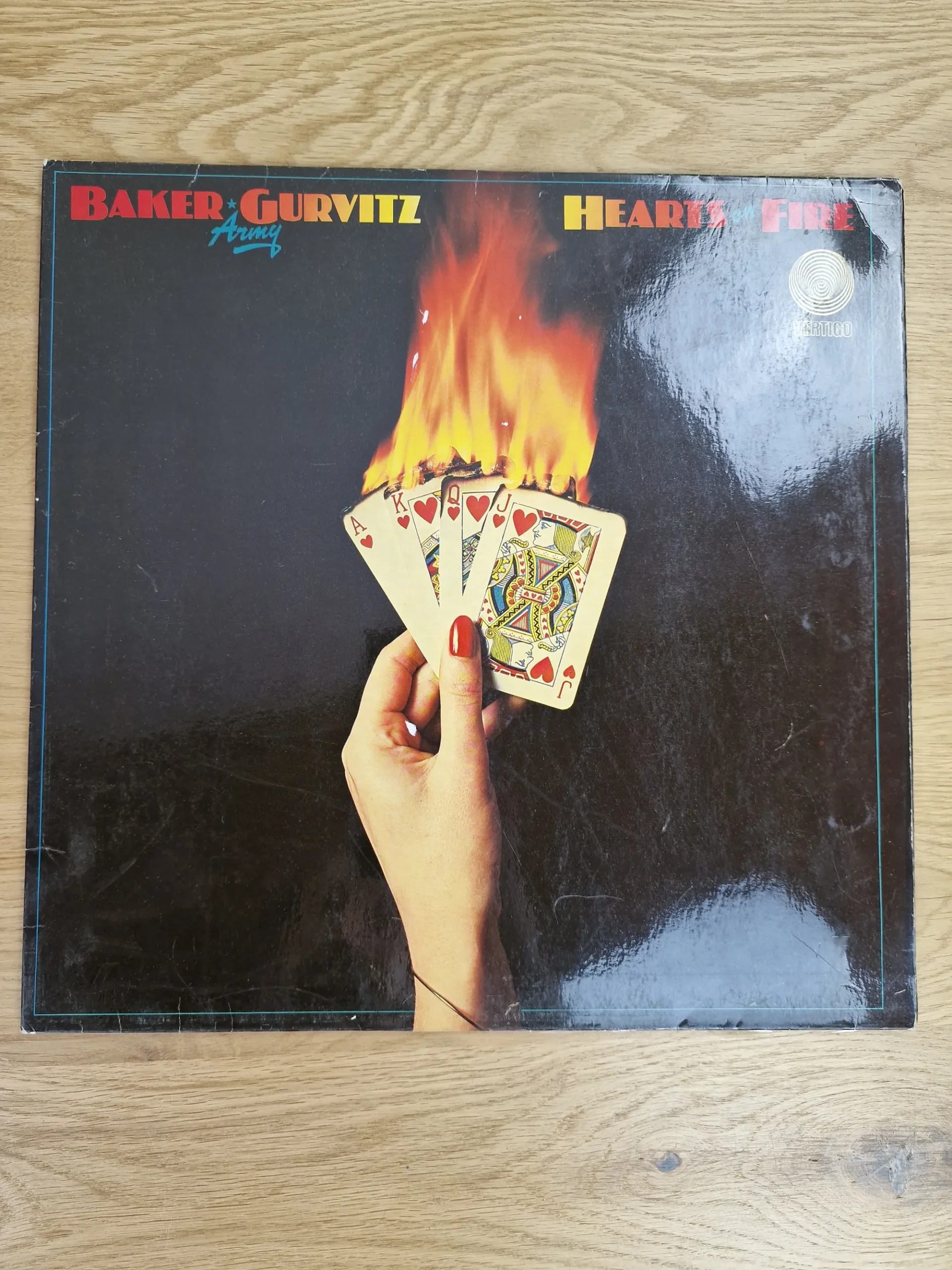 Baker Gurvitz Army Hearts On Fire Vinyl LP Cover Vorderseite mit brennenden Spielkarten
