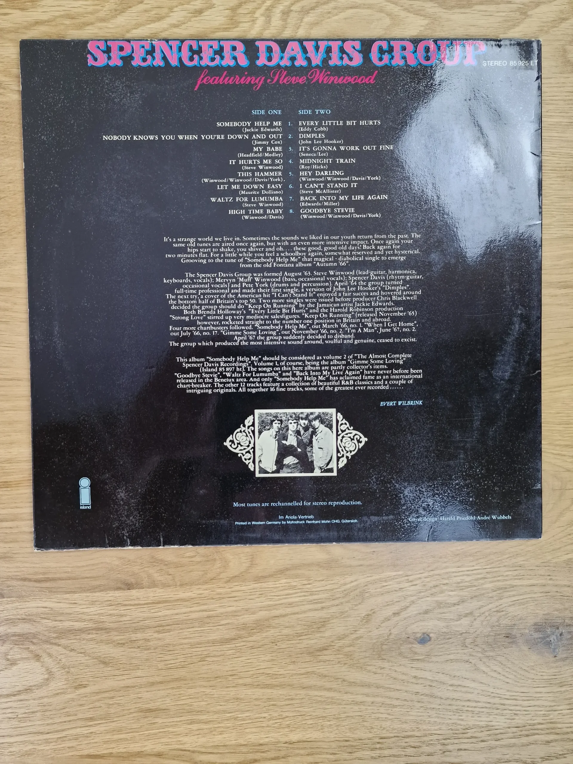 Rückseite der Schallplattenhülle mit Tracklist und Liner Notes von Spencer Davis Group