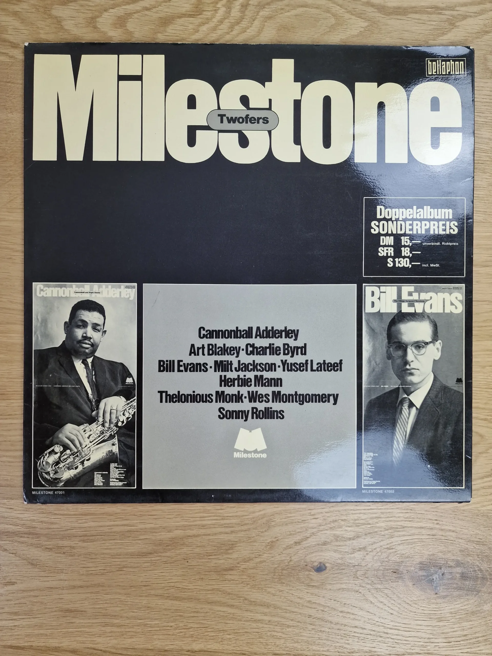 Vorderseite des Plattencovers der Milestone Twofers Jazz Doppel-LP von Bellaphon mit Cannonball Adderley und Bill Evans