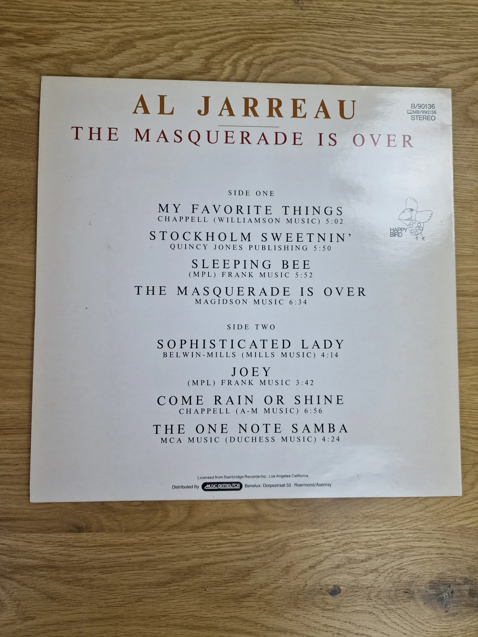 Rückseite der Vinyl Hülle Al Jarreau - The Masquerade Is Over mit Songtiteln und Spieldauern