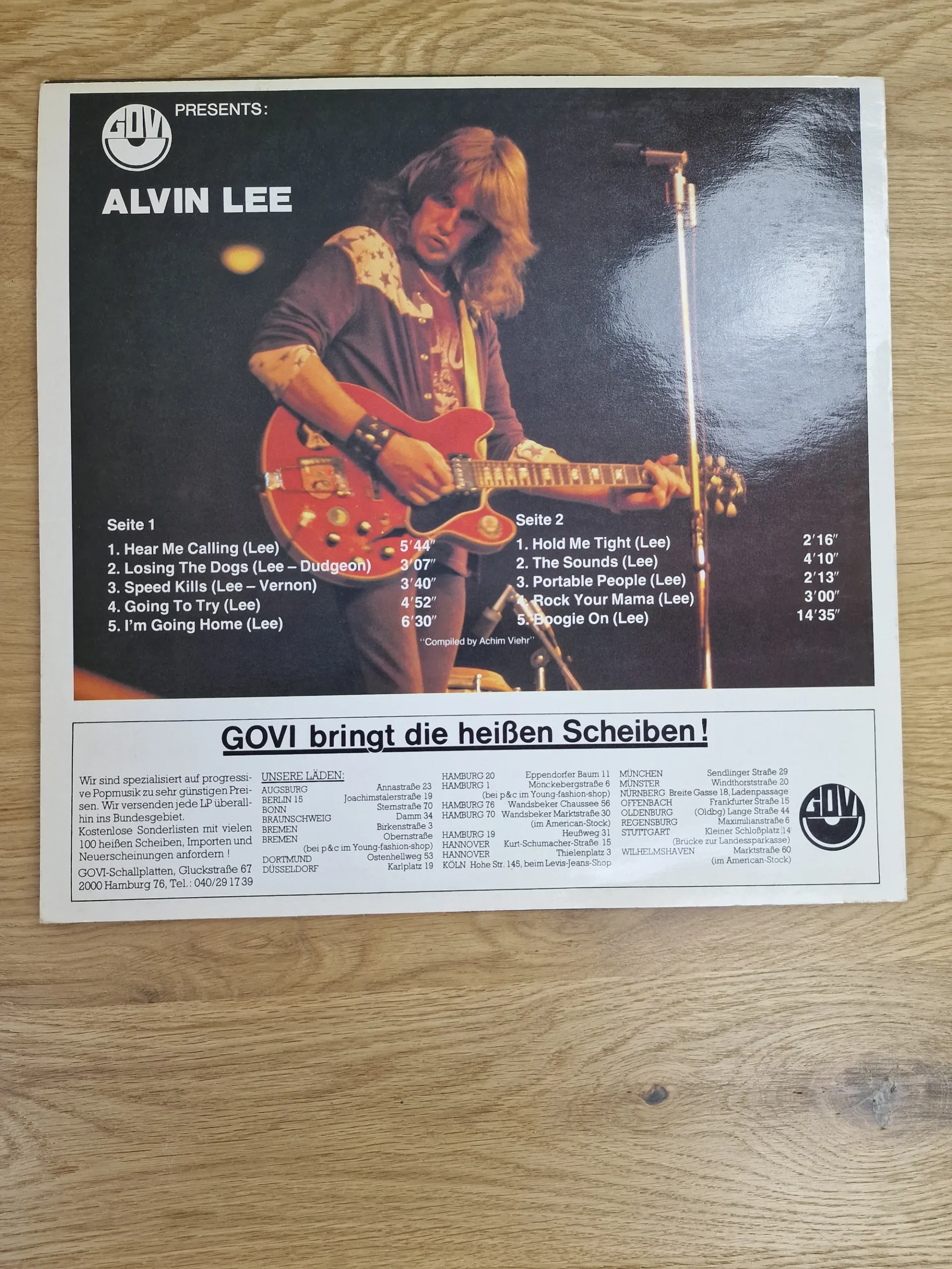 Rückseite des Vinyl-Sleeves von Alvin Lee Ten Years After mit vollständiger Tracklist und GOVI Filialübersicht