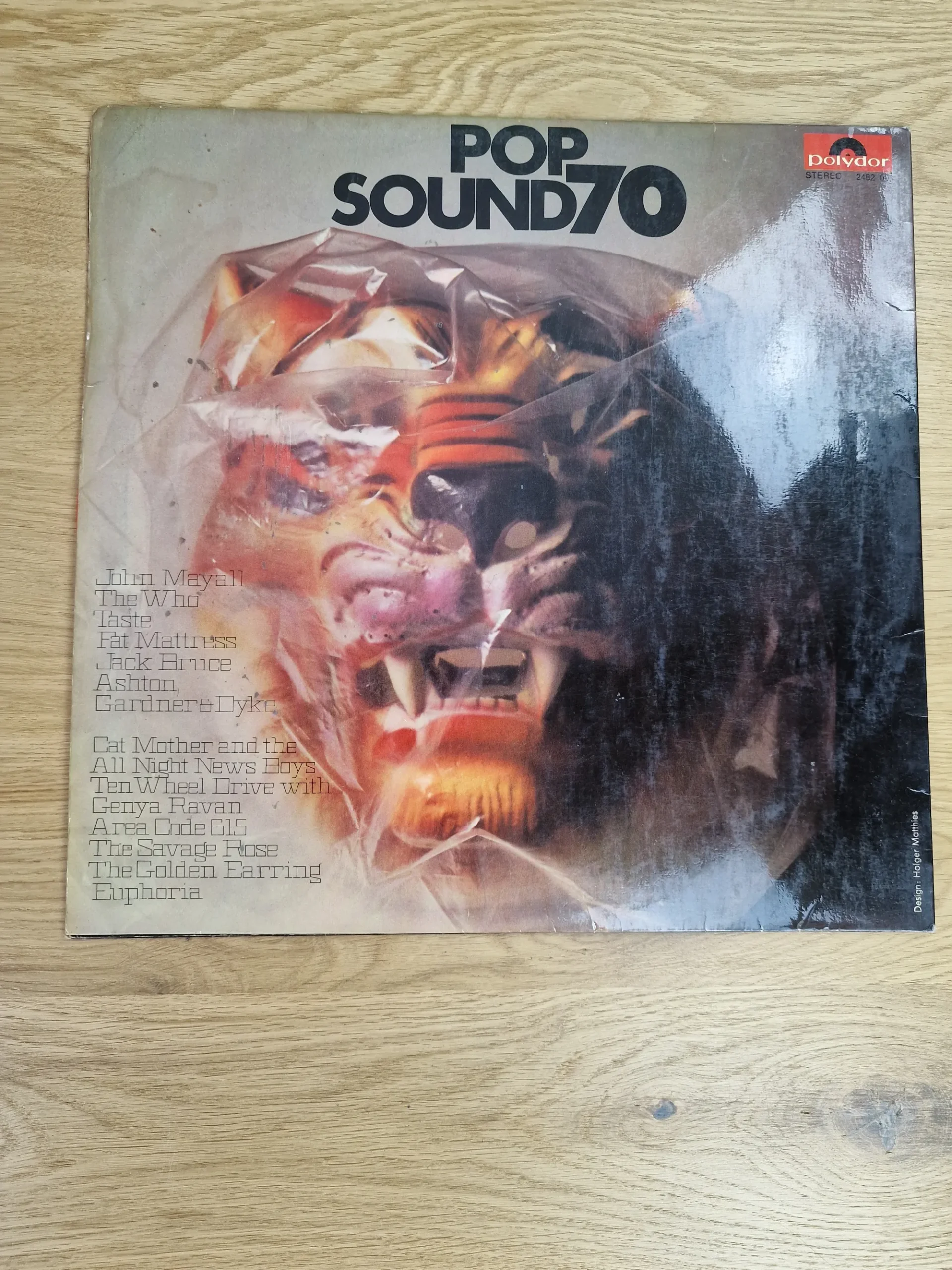 Vorderseite des Pop Sound 70 Vinyl LP Covers von Polydor mit eingebranntem Tiger-Motiv
