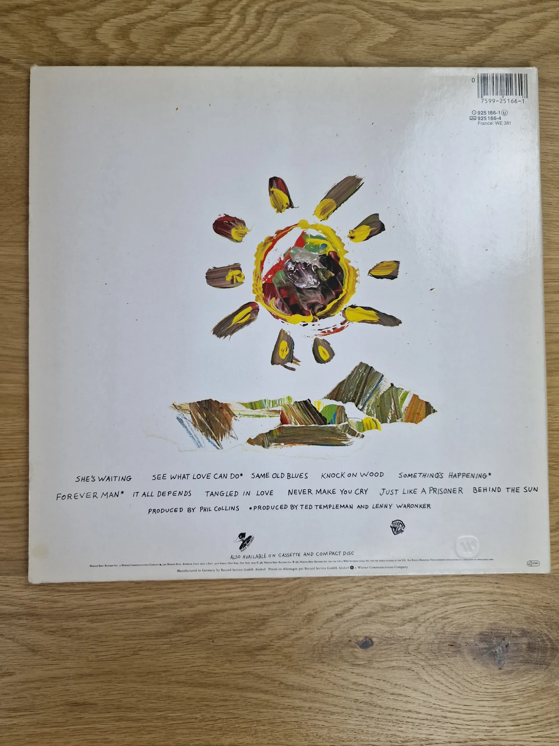 Rückseite der Eric Clapton Behind the Sun Vinyl LP mit Tracklist und Mitwirkenden