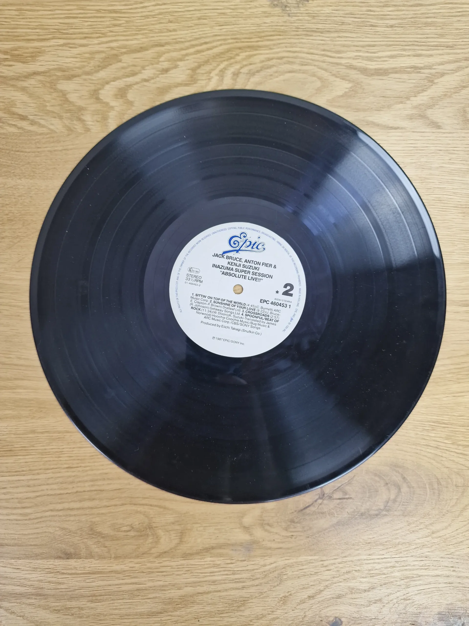 Jack Bruce, Anton Fier & Kenji Suzuki Inazuma Super Session Vinyl Schallplatte Seite 2 Label Epic