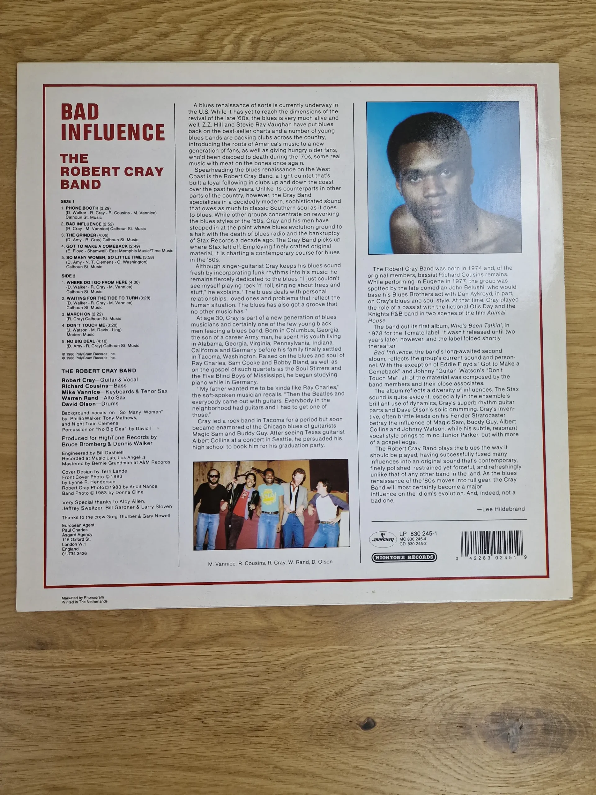 Rückseite des Albumcovers Bad Influence mit Songliste und Liner Notes