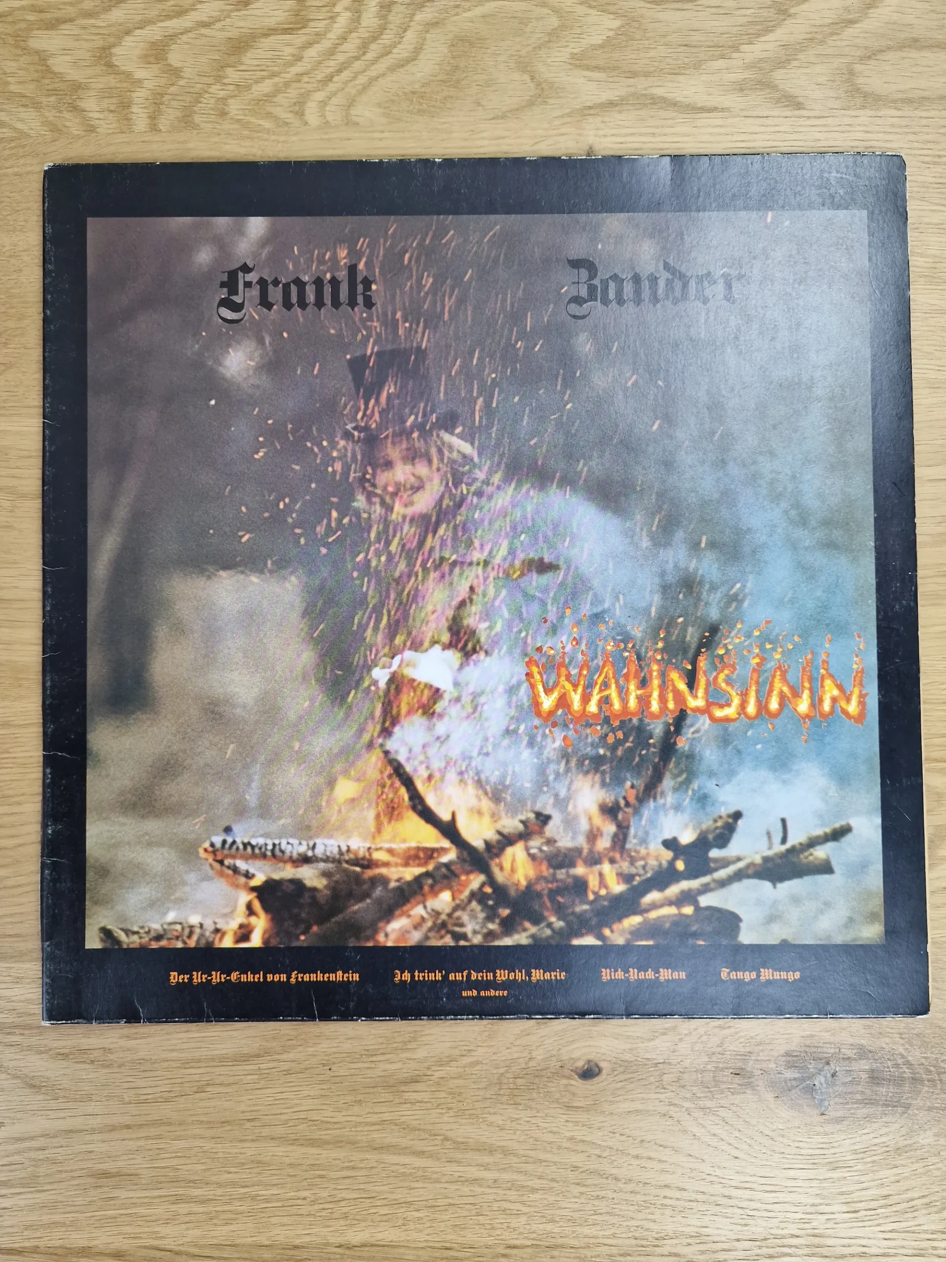 Original Cover des Frank Zander Vinyl-Albums Wahnsinn mit Lagerfeuer-Motiv