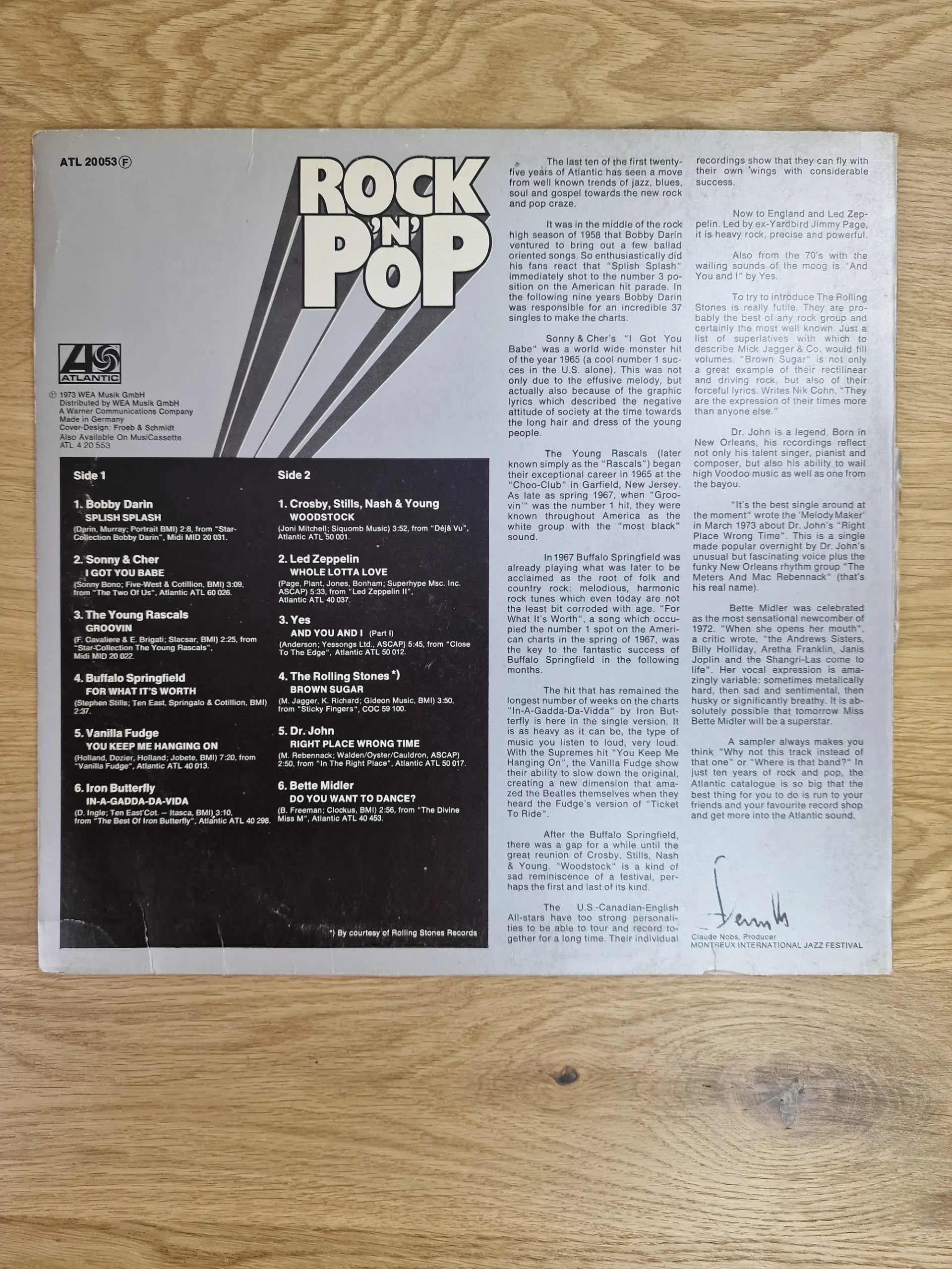 Rückseite der Schallplatte 25 The Atlantic Years mit Tracklist und Liner Notes