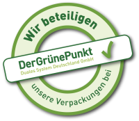 Das Logo unseres Partners "Der Grüne Punkt" symbolisiert unser Engagement für den Umweltschutz, indem wir sicherstellen, dass unsere Verpackungen ordnungsgemäß recycelt werden.